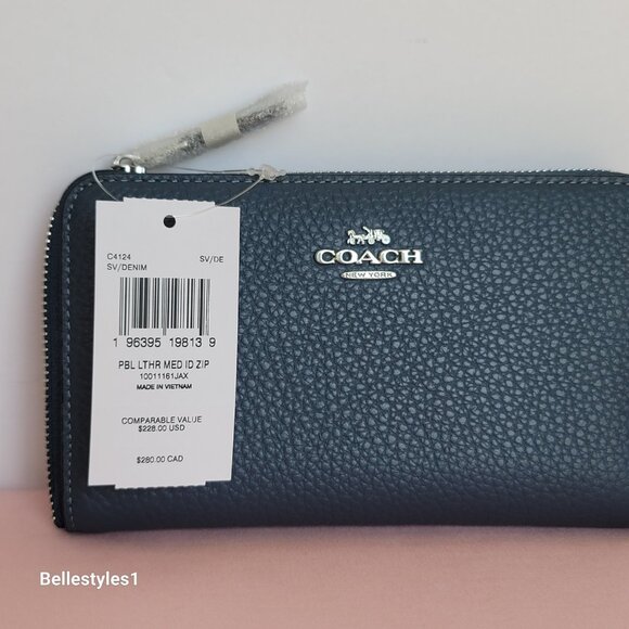 COACH Pebbled Leather Medium ID Window Zip-Around Wallet- Denim color 🎈$118 - Picture 16 of 16